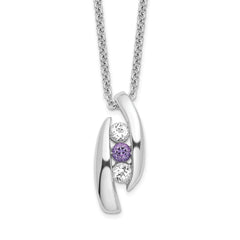 Survivor Collection Sterling Silver Rhodium-plated 16 Inch White and Purple Swarovski Topaz Pillar of Strength Necklace with 2 Inch Extender