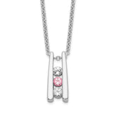 Survivor Collection 10K White Gold Rhodium-plated 16 Inch White and Pink Swarovski Topaz Grateful Necklace with 2 Inch Extender
