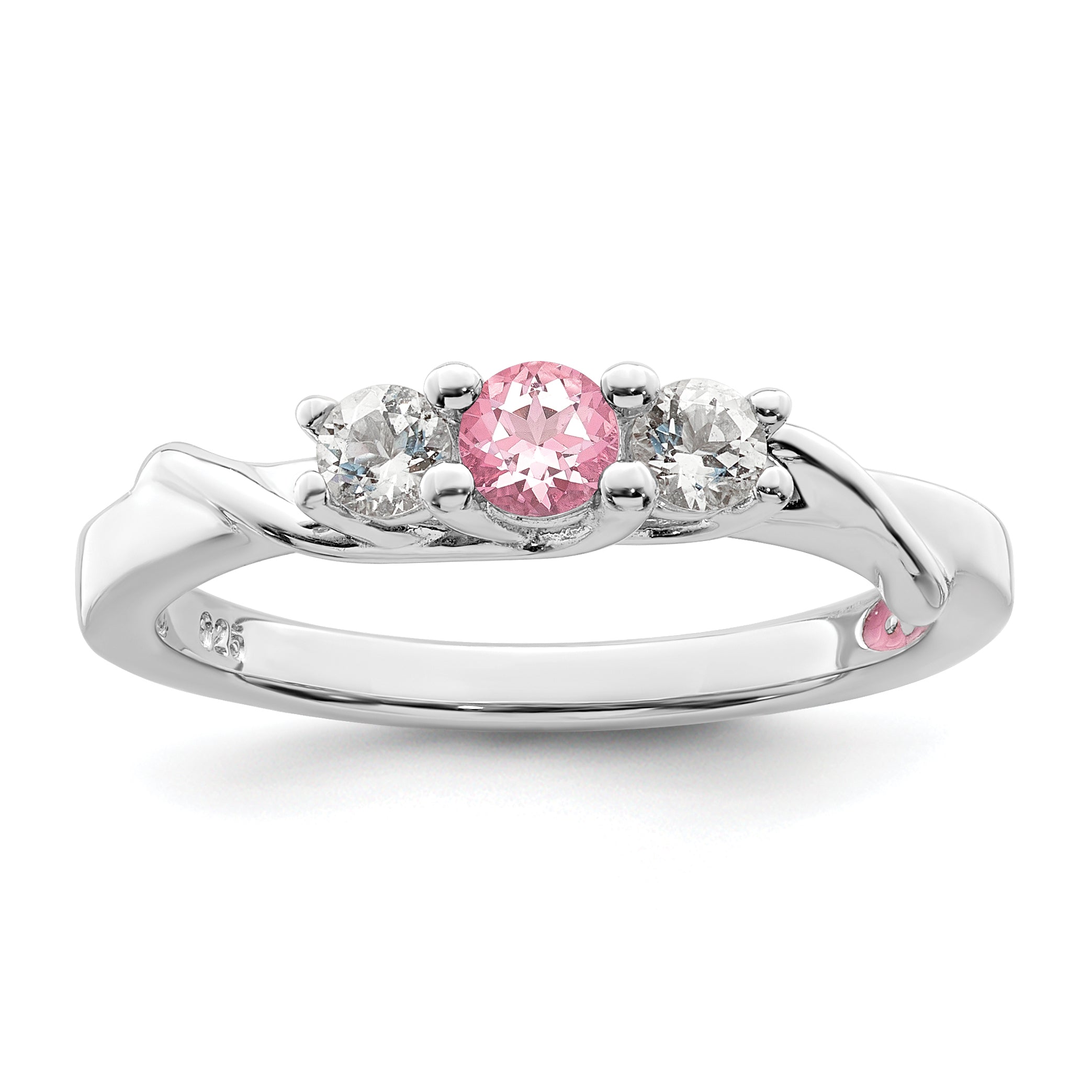 Survivor Collection Sterling Silver Rhodium-plated White and Pink Swarovski Topaz Joanna Ring