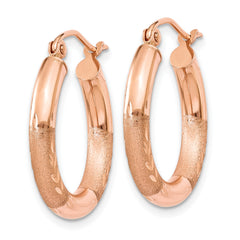 14K Rose Gold Satin Diamond-Cut Hoop Earrings for Women