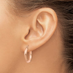 14K Rose Gold Satin Diamond-Cut Hoop Earrings for Women