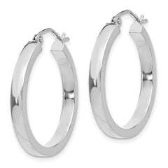 14K White Gold Polished Rectangle Hoop Earrings Elegantly Modern