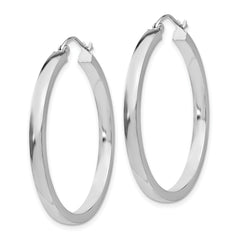 14K White Gold Polished Hoop Earrings with Rhodium Finish Elegant Women's Style
