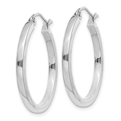 14k White Gold Square Tube Hoop Earrings with Polished Rhodium Finish