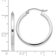 14k White Gold Square Tube Hoop Earrings with Polished Rhodium Finish