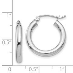 14K White Gold Polished Hoop Earrings with Rhodium Finish