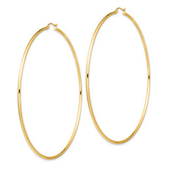 14k Polished 2x90mm Lightweight Round Tube Hoop Earrings