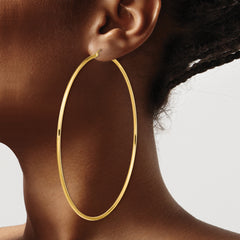 14k Polished 2x90mm Lightweight Round Tube Hoop Earrings