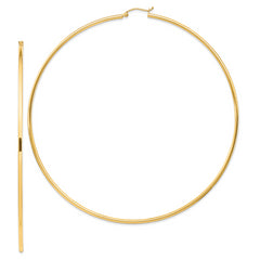14k Polished 2x100mm Lightweight Round Tube Hoop Earrings