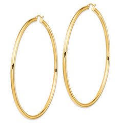 14k Polished 3x80mm Round Tube Hoop Earrings