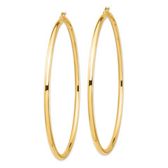 14k Polished 3x80mm Lightweight Round Tube Hoop Earrings