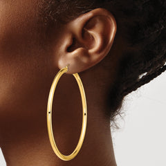 14k Polished 4x80mm Lightweight Round Tube Hoop Earrings