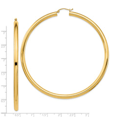 14k Polished 4x80mm Lightweight Round Tube Hoop Earrings
