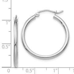 14K White Gold Lightweight Hoop Earrings with Polished Rhodium Finish