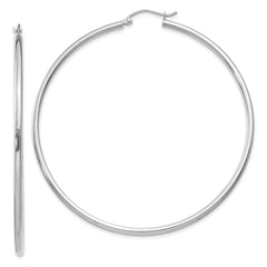 14k White Gold Polished 2x60mm Lightweight Tube Hoop Earrings