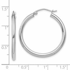 14K White Gold Polished Hoop Earrings Elegant Rhodium-Plated