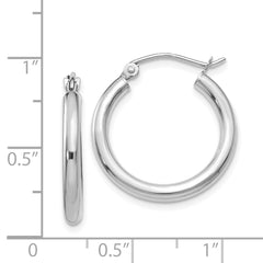 14K White Gold Lightweight Polished Hoop Earrings Elegant 2.5mm Design