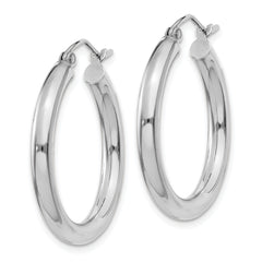 14K White Gold Polished Hoop Earrings with Rhodium Plating Lightweight Elegance
