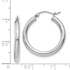 14K White Gold Polished Hoop Earrings with Rhodium Plating Lightweight Elegance