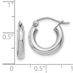 14K White Gold Polished 3mm Lightweight Tube Hoop Earrings