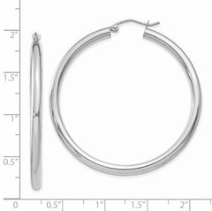 14K White Gold Polished 3mm Lightweight Tube Hoop Earrings