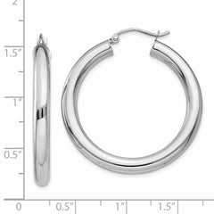14K White Gold Polished 4mm Lightweight Tube Hoop Earrings
