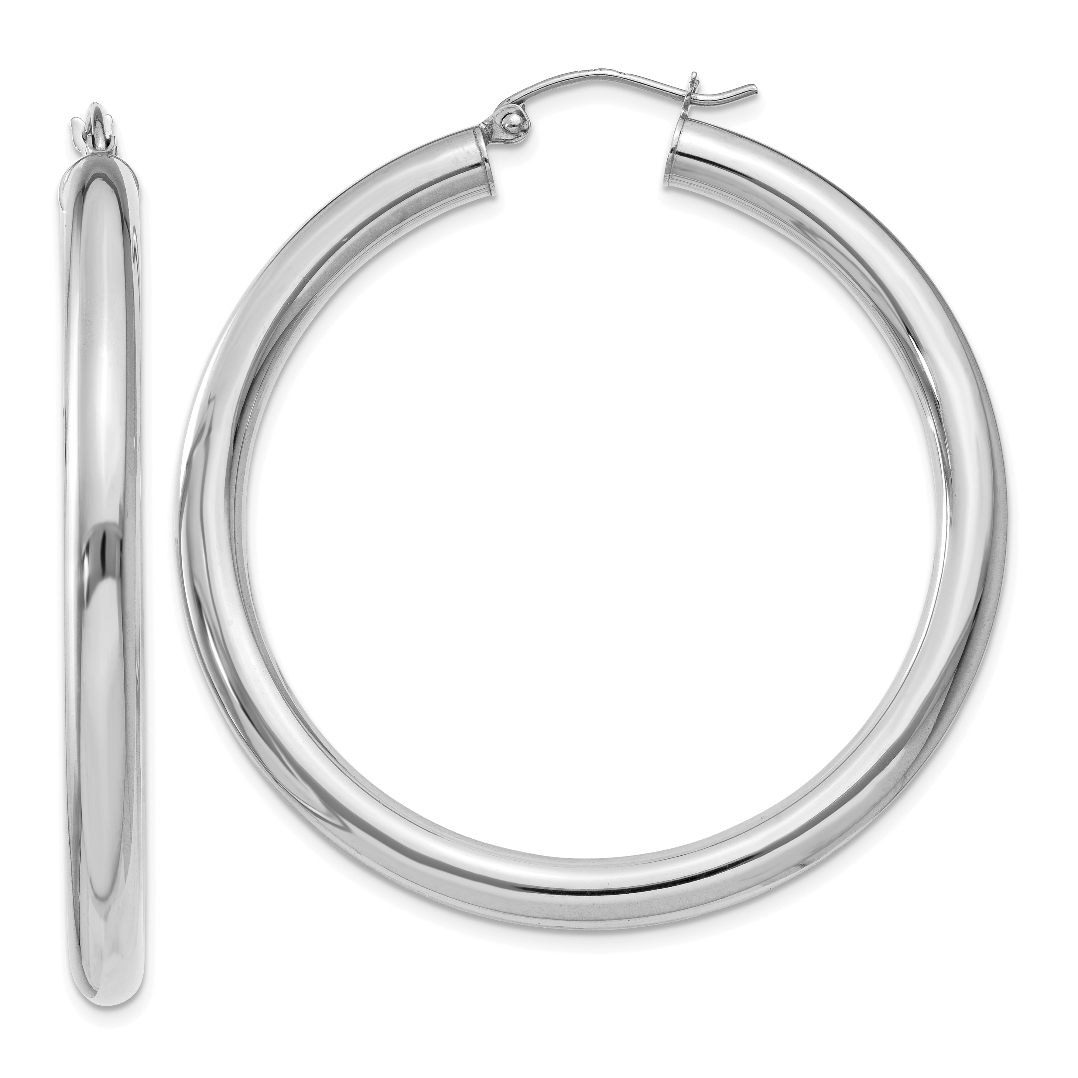 14K White Gold Polished 4mm Lightweight Tube Hoop Earrings