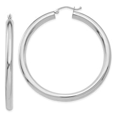 14K White Gold Polished 4mm Lightweight Tube Hoop Earrings
