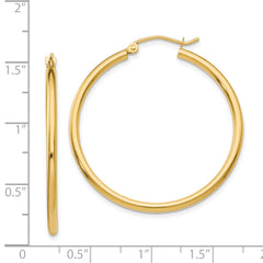 14k Polished 2x35mm Lightweight Tube Hoop Earrings