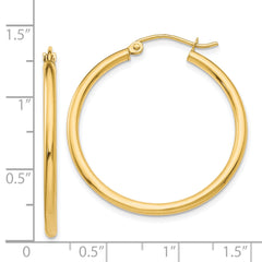 14k Polished 2x30mm Lightweight Tube Hoop Earrings