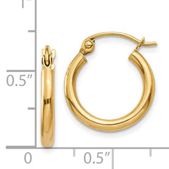 14k Polished 2x15mm Lightweight Tube Hoop Earrings