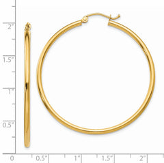 14k Polished 2x45mm Lightweight Tube Hoop Earrings