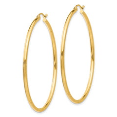 14k Polished 2x50mm Lightweight Tube Hoop Earrings