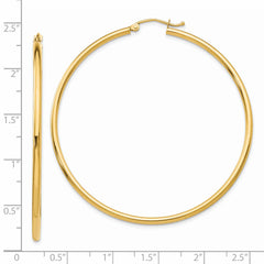 14k Polished 2x55mm Lightweight Tube Hoop Earrings
