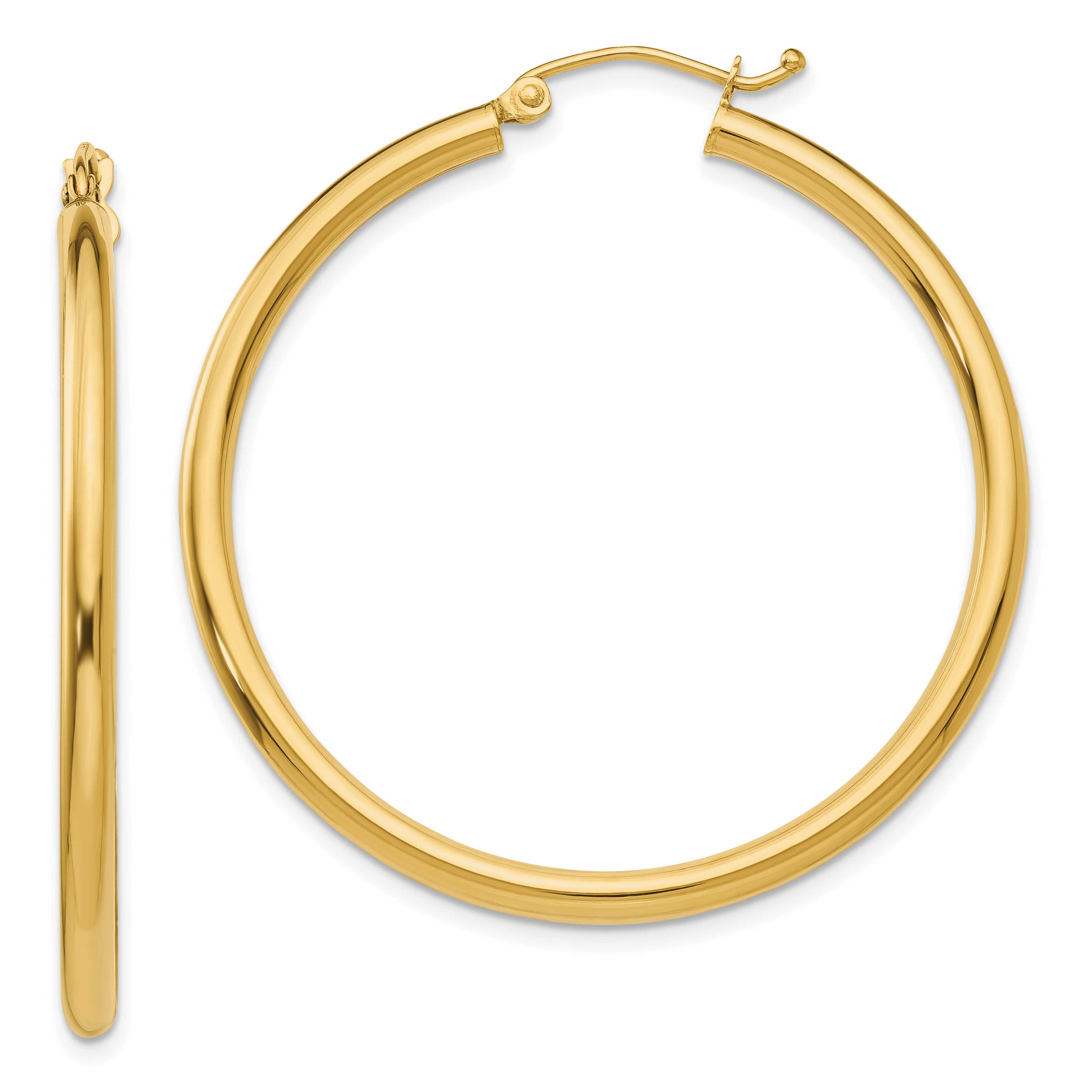 14K Polished 2.5mm Lightweight Tube Hoop Earrings