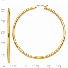 14K Polished 2.5mm Lightweight Tube Hoop Earrings