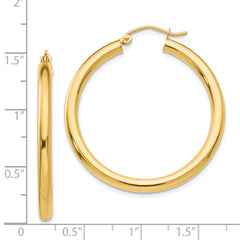 14K Polished 3mm Lightweight Tube Hoop Earrings
