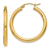 14K Polished 3mm Lightweight Tube Hoop Earrings
