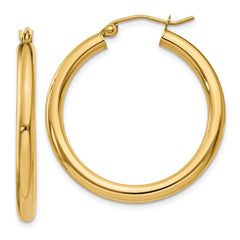 14K Polished 3mm Lightweight Tube Hoop Earrings