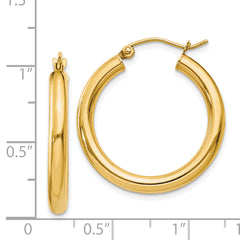 14k Polished 3mm Lightweight Tube Hoop Earrings