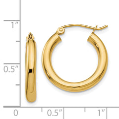 14k Polished 3mm Lightweight Tube Hoop Earrings