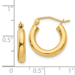 14k Polished 3mm Lightweight Tube Hoop Earrings