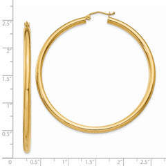 14K Polished 3mm Lightweight Tube Hoop Earrings
