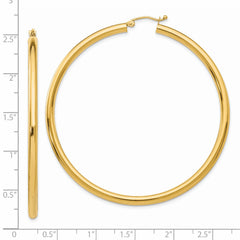 14K Polished 3mm Lightweight Tube Hoop Earrings
