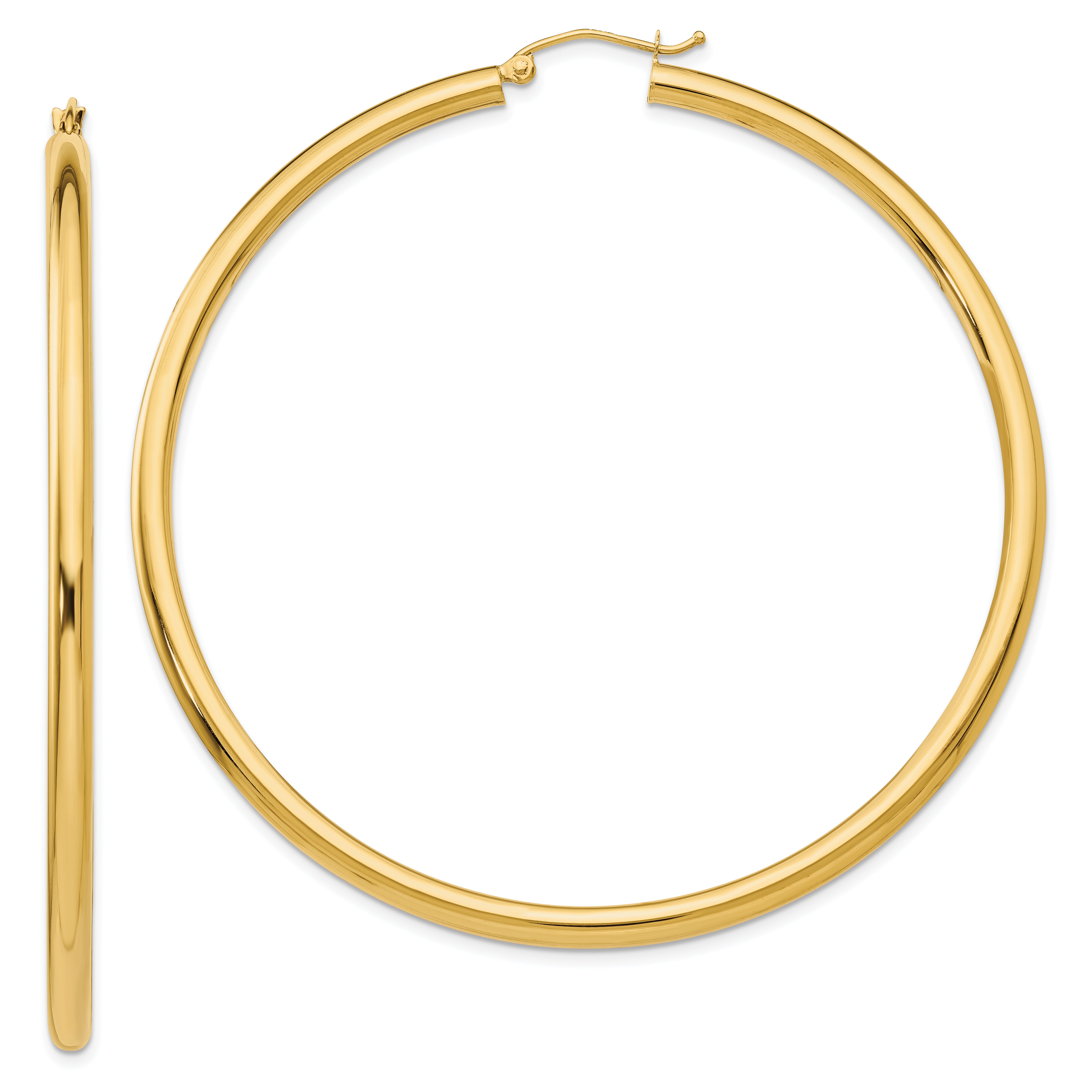 14K Polished 3mm Lightweight Tube Hoop Earrings