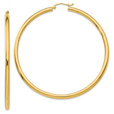 14K Polished 3mm Lightweight Tube Hoop Earrings