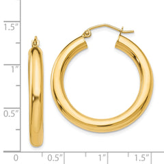14K Polished 4mm Lightweight Tube Hoop Earrings