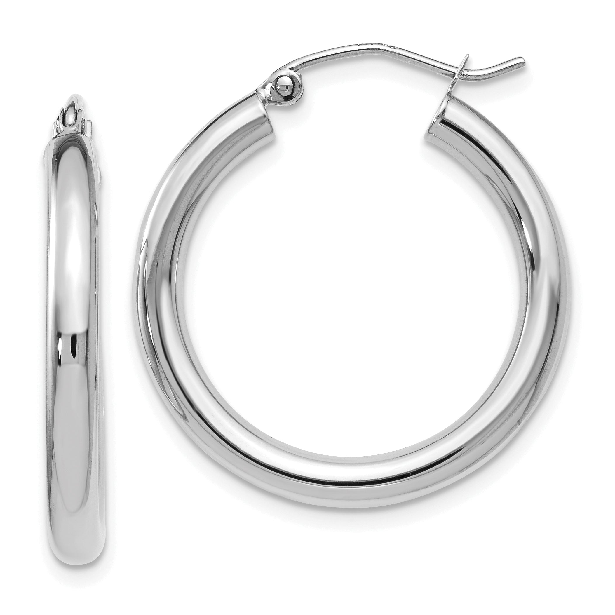 10K White Gold Polished Hinged Hoop Earrings