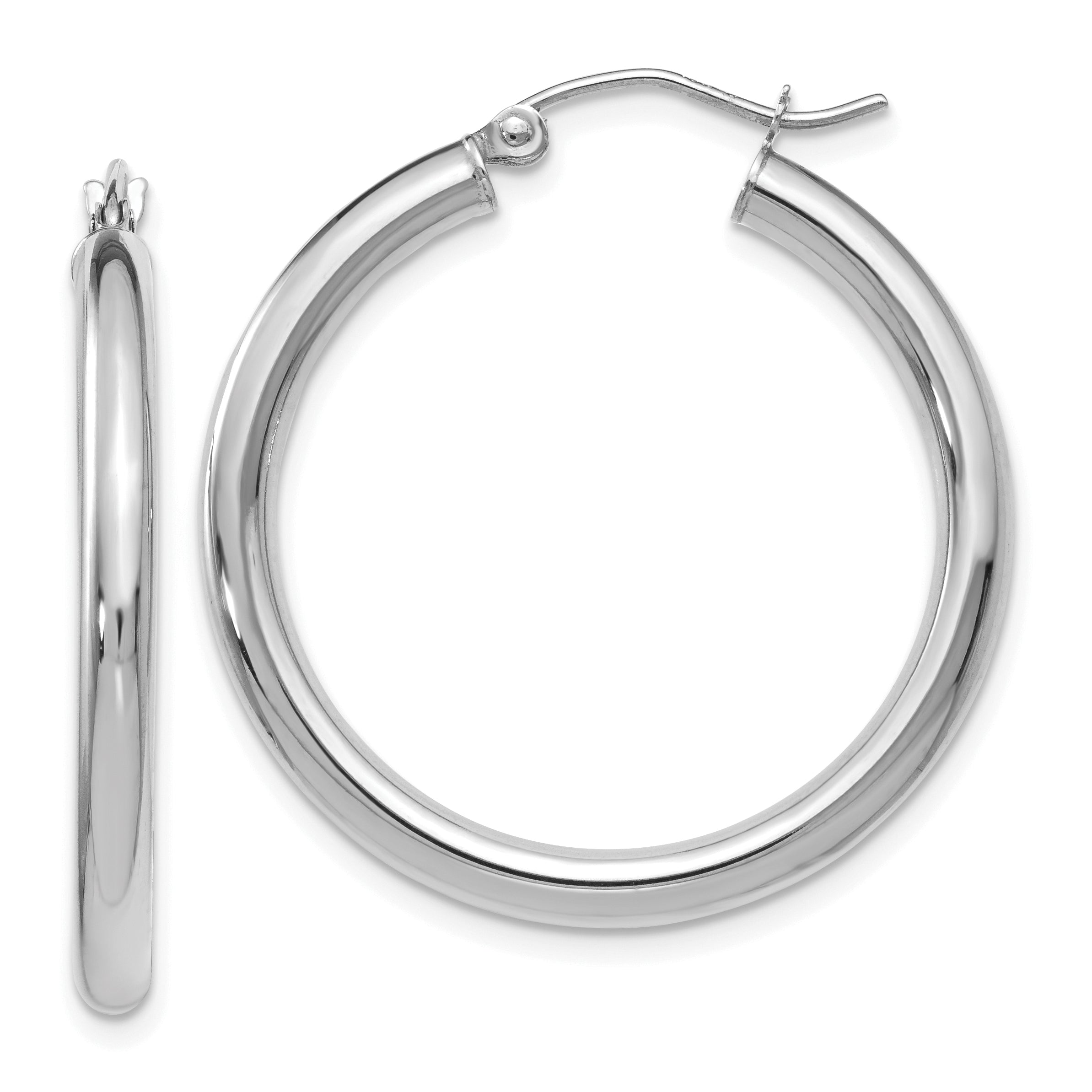10K White Gold Polished Hinged Hoop Earrings
