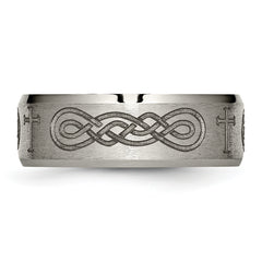 Titanium Wedding Band with Cross Laser Design and Polished Finish